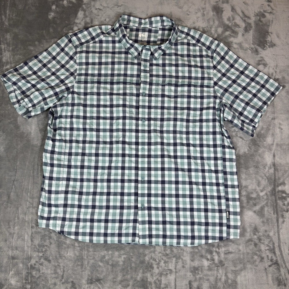 REI Co-op Hiking Shirt Men's 2XL Plaid Short Sleeve Nylon Camping Fishing